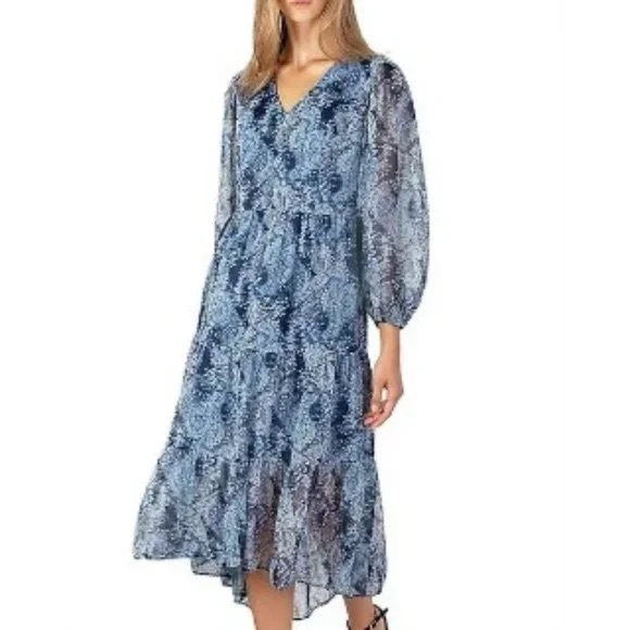 $268 Joie Limited Edition Blue Parisian Print Chiffon Maxi Dress